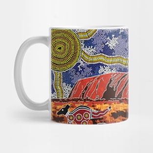 Aboriginal Art - Uluru Ayers Rock Blue Sky Mug